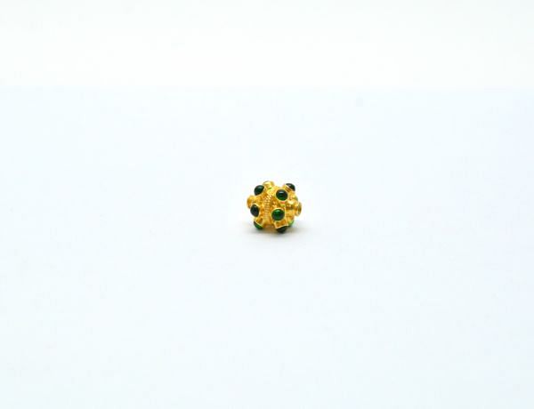 18K Solid Yellow Gold Handmade Drum Shape 11X9mm Bead With Stone Studded, SGTAN-0664, Sold By 1 Pcs.