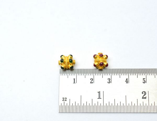 18K Solid Yellow Gold Oval Shape 9,5X8,5mm Bead With Stone, SGTAN-0665, Sold By 1 Pcs.