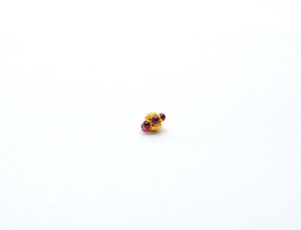 18K Solid Yellow Gold Handmade Drum Shape 6X7,5mm Bead With Stone Studded, SGTAN-0666, Sold By 1 Pcs.