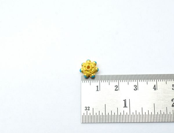 18K Solid Yellow Gold Roundel Shape  8,5X10mm Bead With Stone Studded, SGTAN-0668, Sold By 1 Pcs.