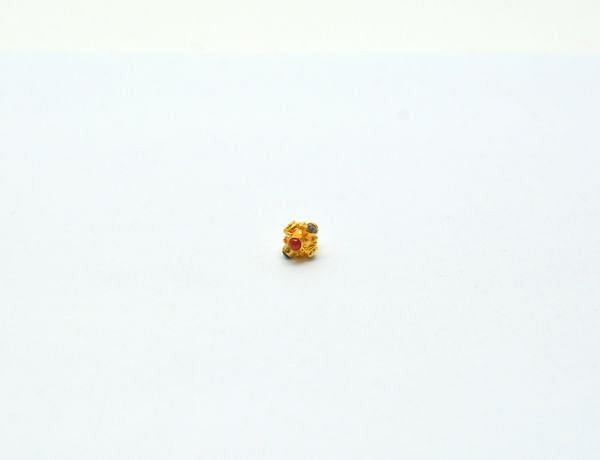 18K Solid Yellow Gold Roundel Shape 7X8 mm Bead With Stone Studded, SGTAN-0669, Sold By 1 Pcs.