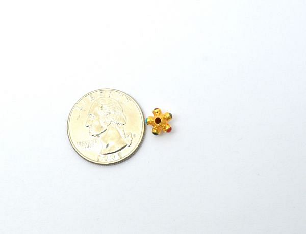 18K Solid Yellow Gold Roundel Shape 7X8 mm Bead With Stone Studded, SGTAN-0669, Sold By 1 Pcs.