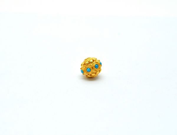 18K Solid Yellow Gold Handmade Roundel Shape11x12 mm Bead With Stone Studded, SGTAN-0670, Sold By 1 Pcs.