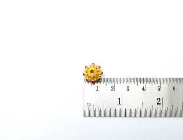 18K Solid Yellow Gold Handmade Roundel Shape11x12 mm Bead With Stone Studded, SGTAN-0670, Sold By 1 Pcs.