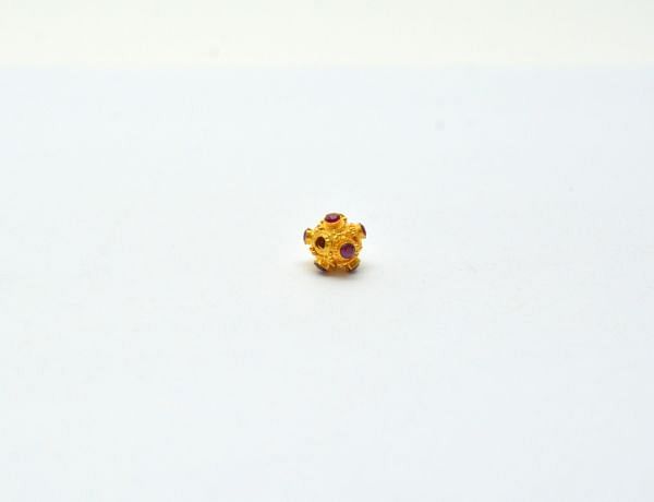 18K Solid Yellow Gold Fancy Shape 8,5x9,5mm Bead With Stone Studded, SGTAN-0671, Sold By 1 Pcs.