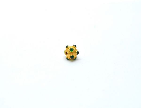 18K Solid Yellow Gold Handmade Fancy Shape 8X9mm Bead With Stone Studded, SGTAN-0672, Sold By 1 Pcs.