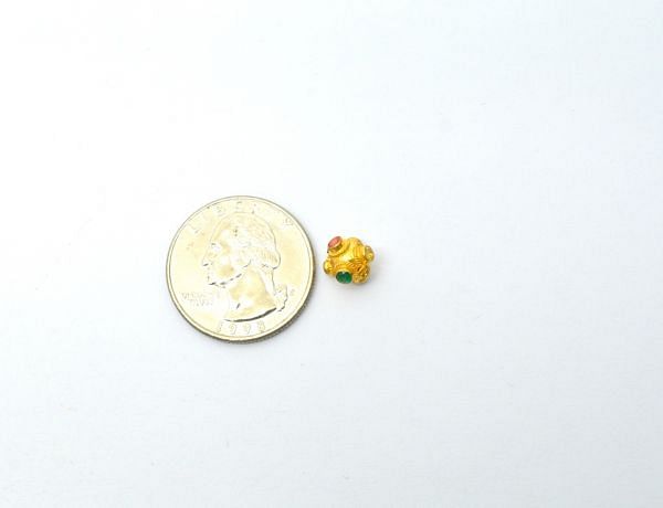 18K Solid Yellow Gold Handmade Fancy Shape 8X6,5 mm Bead With Stone Studded, SGTAN-0680, Sold By 1 Pcs.