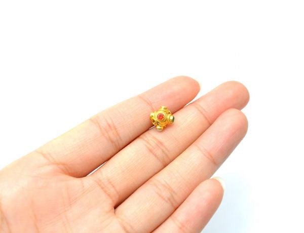 18K Solid Yellow Gold Handmade Fancy Shape 8X6,5 mm Bead With Stone Studded, SGTAN-0680, Sold By 1 Pcs.