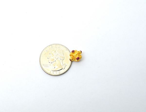 18K Solid Yellow Gold  Roundel Shape 9X8 mm Handmade Bead With Stone Studded,  SGTAN-0681, Sold By 1 Pcs.