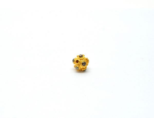 18K Solid Yellow Gold Fancy Roundel Shape 9X10 mm Bead With Stone Studded, SGTAN-0682, Sold By 1 Pcs.