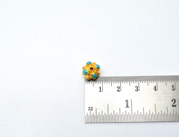 18K Solid Yellow Gold Fancy Roundel Shape 9X10 mm Bead With Stone Studded, SGTAN-0682, Sold By 1 Pcs.