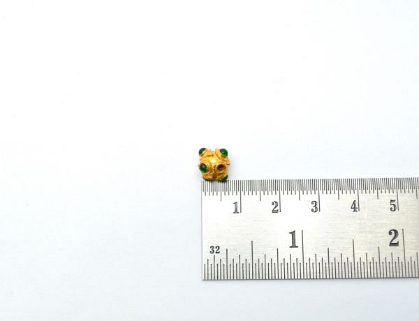 18K Solid Yellow Gold Fancy Roundel Shape 8X8 mm Bead With Stone Studded, SGTAN-0684, Sold By 1 Pcs.