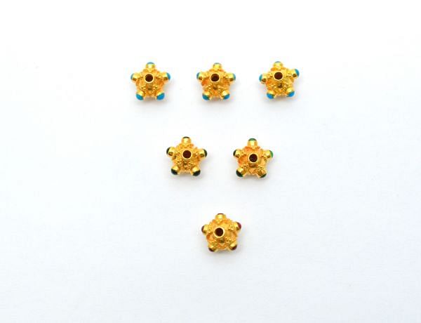 18K Solid Yellow Gold Handmade Roundel Shape 8X9mm Bead With Stone Studded, SGTAN-0686, Sold By 1 Pcs.