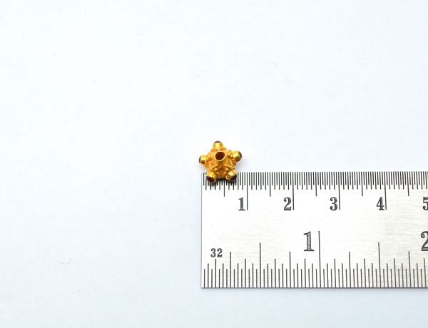 18K Solid Yellow Gold Handmade Roundel Shape 8X9mm Bead With Stone Studded, SGTAN-0686, Sold By 1 Pcs.