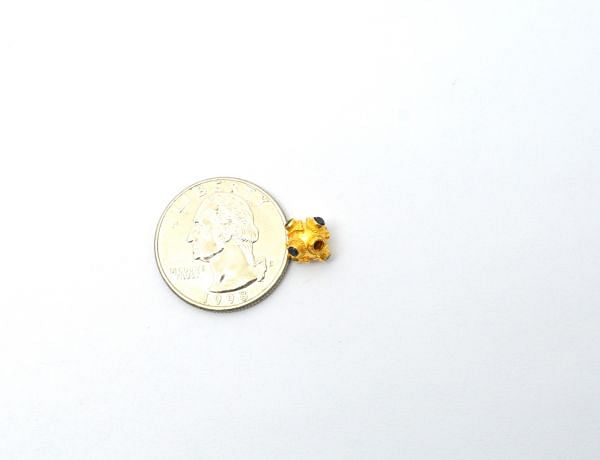 18K Solid Yellow Gold Roundel Shape 7X8 mm Bead With Stone Studded, SGTAN-0687, Sold By 1 Pcs.