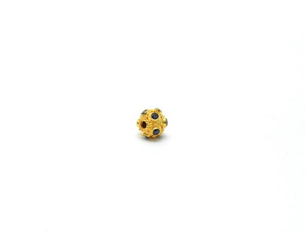 18K Solid Yellow Gold Fancy Roundel Shape 9X10 mm Handmade Bead With Stone Studded, SGTAN-0688, Sold By 1 Pcs.