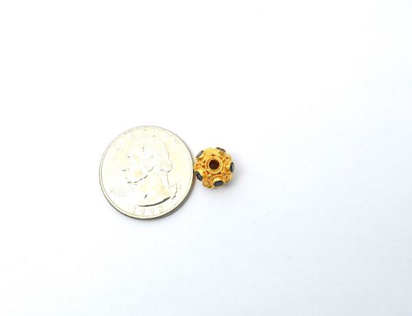 18K Solid Yellow Gold Fancy Roundel Shape 9X10 mm Handmade Bead With Stone Studded, SGTAN-0688, Sold By 1 Pcs.