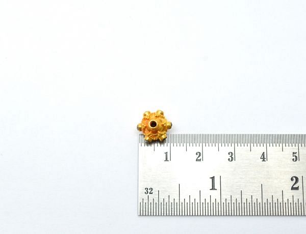 18K Solid Yellow Gold Fancy Roundel Shape 9X10 mm Handmade Bead With Stone Studded, SGTAN-0693, Sold By 1 Pcs.