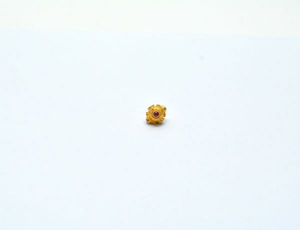 18K Solid Yellow Gold Handmade Fancy Shape 8X8 mm Bead With Stone Studded, SGTAN-0694, Sold By 1 Pcs.