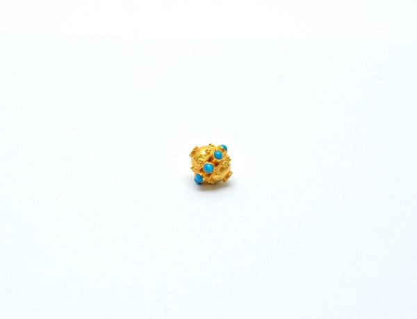 18K Solid Yellow Gold Oval Shape11X11 mm Bead With Stone Studded, SGTAN-0695, Sold By 1 Pcs.