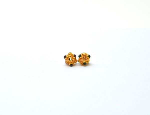18K Solid Yellow Gold Oval Shape 9X8mm Bead With Stone Studded, SGTAN-0696, Sold By 1 Pcs.