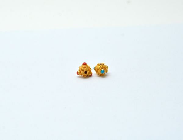 18K Solid Yellow Gold Handmade Fancy  Shape 8X8,50mm Bead With Stone Studded, SGTAN-0697, Sold By 1 Pcs.