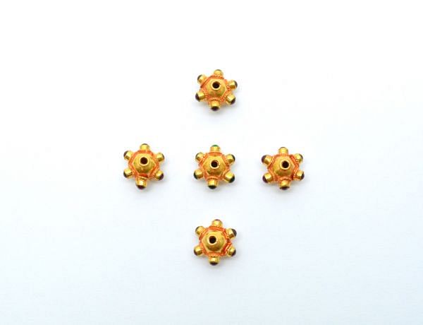 18K Solid Yellow Gold Fancy Shape 8X11 mm Bead With Stone Studded, SGTAN-0698, Sold By 1 Pcs.