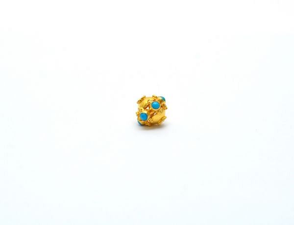 18K Solid Yellow Gold Oval Shape 9X9 mm Bead With Stone Studded, SGTAN-0699, Sold By 1 Pcs.