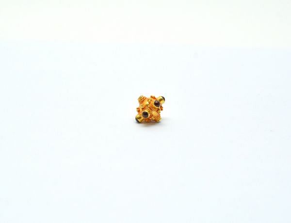 18K Solid Yellow Gold Oval Shape 12X11mm Bead With Stone Studded, SGTAN-0700, Sold By 1 Pcs.