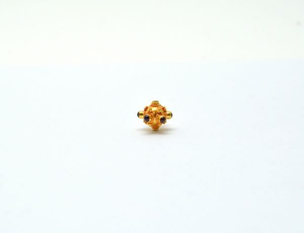 18K Solid Yellow Gold Oval Shape 12X11mm Bead With Stone Studded, SGTAN-0700, Sold By 1 Pcs.