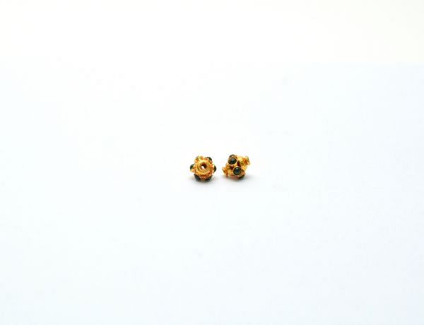 18K Solid Yellow Gold Oval Shape 7X6mm Bead With Stone Studded. Sold by 1pcs