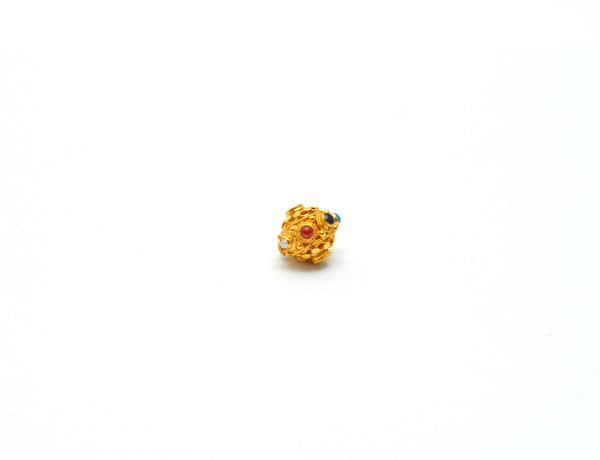 18K Solid Yellow Gold Oval Shape11X10 mm Bead With Stone Studded, SGTAN-0703, Sold By 1 Pcs.