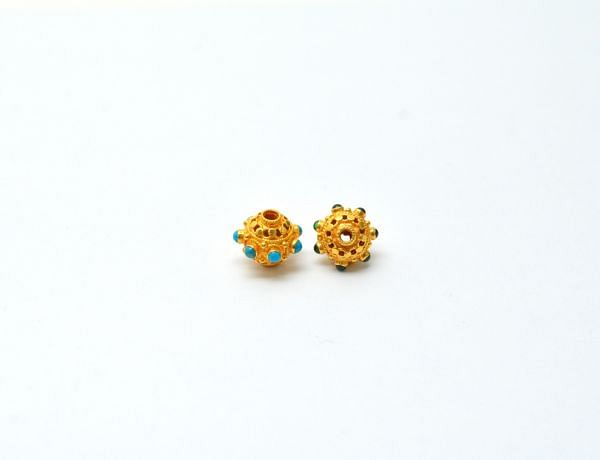18K Solid Yellow Gold Oval Shape11X10 mm Bead With Stone Studded, SGTAN-0703, Sold By 1 Pcs.