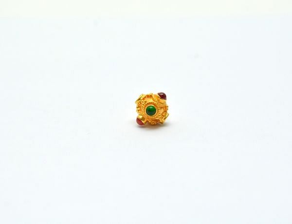 18K Solid Yellow Gold Handmade Oval Shape 8x9mm Bead With Stone Studded, SGTAN-0704, Sold By 1 Pcs.