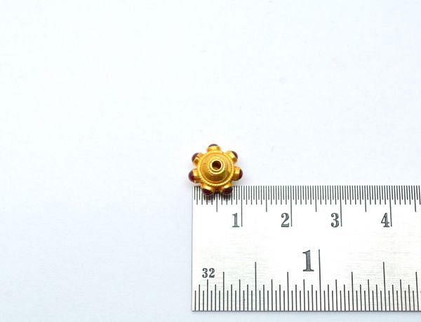 18K Solid Yellow Gold Handmade Oval Shape 11x9 mm Bead With Stone Studded, SGTAN-0705, Sold By 1 Pcs.