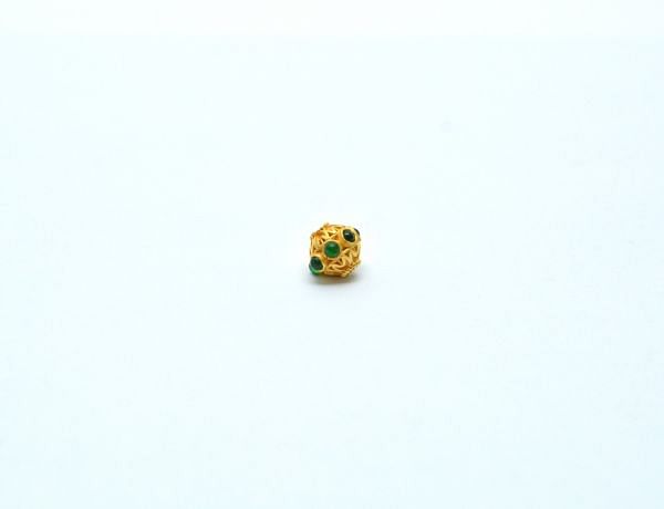 18K Solid Yellow Gold Handmade Fancy  Shape 6x7mm Bead With Stone Studded, SGTAN-0706, Sold By 1 Pcs.