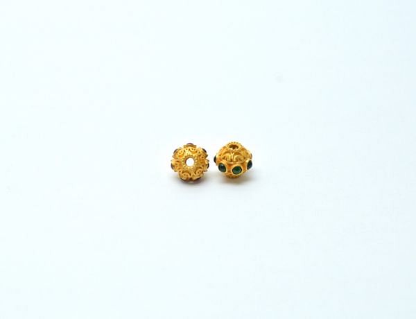 18K Solid Yellow Gold Handmade Fancy  Shape 6x7mm Bead With Stone Studded, SGTAN-0706, Sold By 1 Pcs.