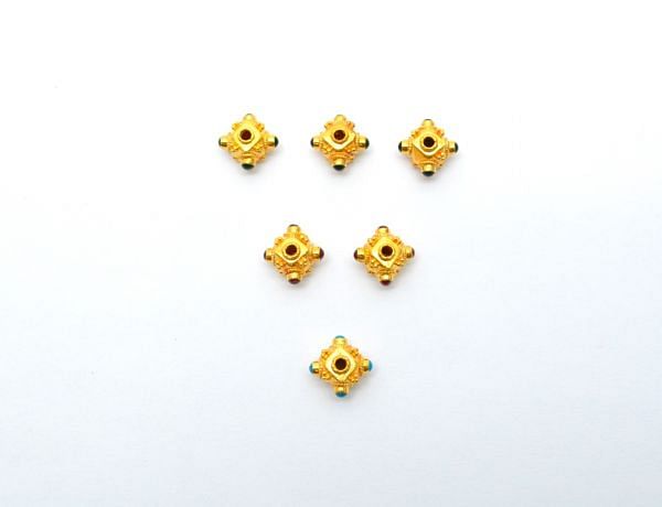 18K Solid Gold Fancy Beads in 6X8mm Size - Hydro Emerald , Hydro Ruby, SGTAN-0707, Sold By 1 Pcs.