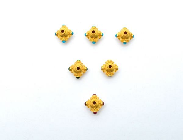  Handmade Beautiful  18K Solid Gold Beads in Round Shape - 9X11mm Size - 0716, Sold By 1 Pcs.