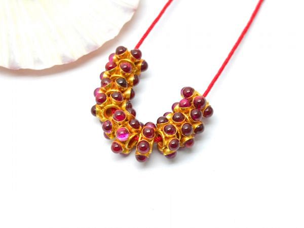 Handmade 18K Solid  Yellow Gold Beads Studded With Hydro Emerald and Ruby Stone  - SGTAN-0725, Sold By 1 Pcs.