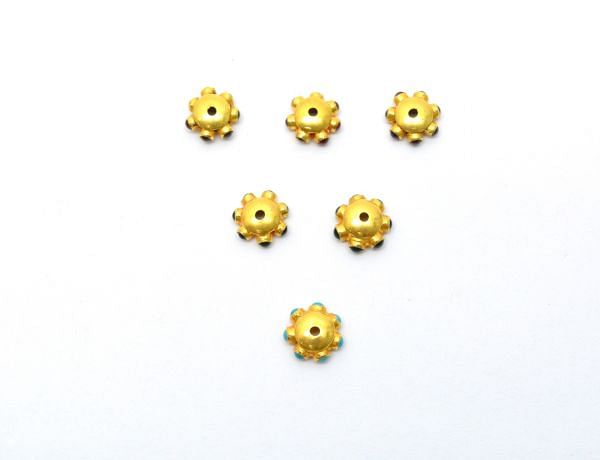 Handmade 18K Solid  Yellow Gold Beads Studded  With  Hydro Emerald and Ruby, 4X9.5mm   - SGTAN-0732, Sold By 1 Pcs.
