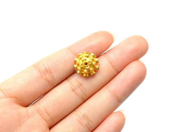 Handmade 18K Solid  Yellow Gold Beads in Round Shape With Ruby Stone  - SGTAN-0735, Sold By 1 Pcs.