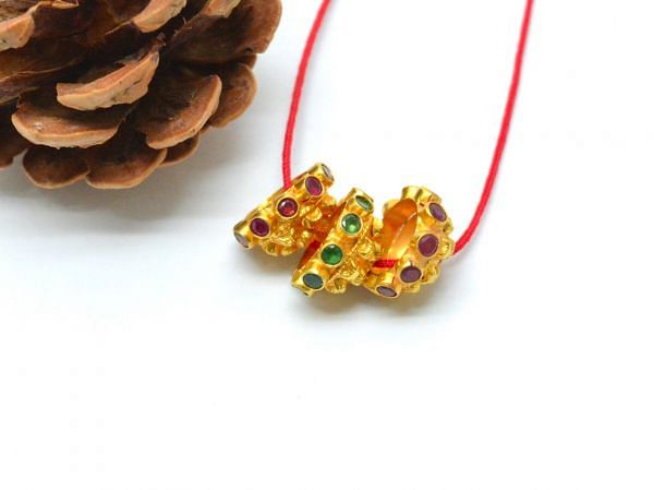 Handmade 18K Solid  Yellow Gold Beads in Round Shape With Ruby Stone  - SGTAN-0735, Sold By 1 Pcs.