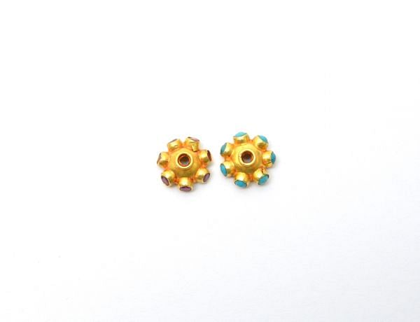  18K Solid  Yellow Gold Beads Studded With Emerald Stone , 12X5mm Size   - SGTAN-0746, Sold By 1 Pcs.