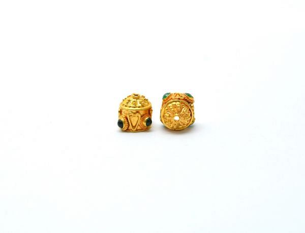 Handmade 18K Solid  Yellow Gold Beads in Round Shape - 9X9X11mm Size  - SGTAN-0750, Sold By 1 Pcs.