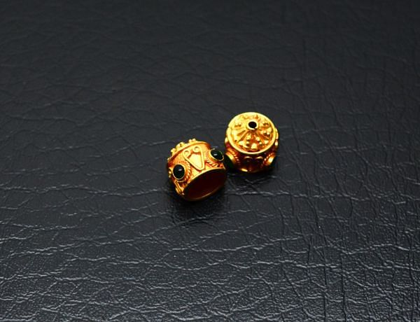 Handmade 18K Solid  Yellow Gold Beads in Round Shape - 9X9X11mm Size  - SGTAN-0750, Sold By 1 Pcs.