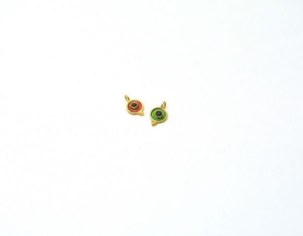  18K Solid Gold Charm Pendant - Round Enamel in shape , 10.5X6mm Size    - SGTAN-777, Sold By 1 Pcs.