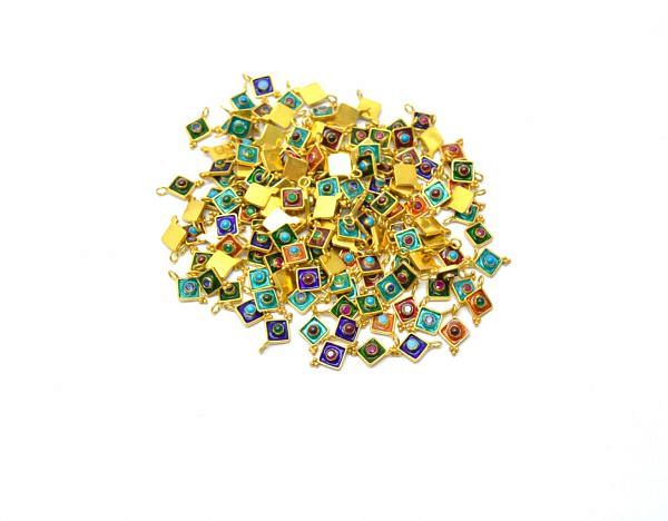  18K Solid Gold Charm Pendant in Diamond Enamel Shape - 12X7mm Size - SGTAN-781, Sold By 1 Pcs.