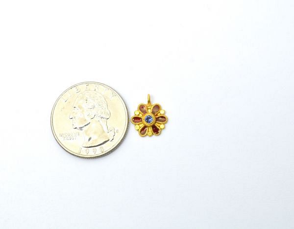  18K Solid Gold Charm Pendant in Enamel Flower Shape - 13X11mm Size - SGTAN-790, Sold By 1 Pcs.