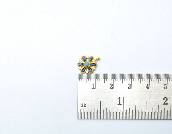  18K Solid Gold Charm Pendant in Enamel Flower Shape - 13X11mm Size - SGTAN-790, Sold By 1 Pcs.